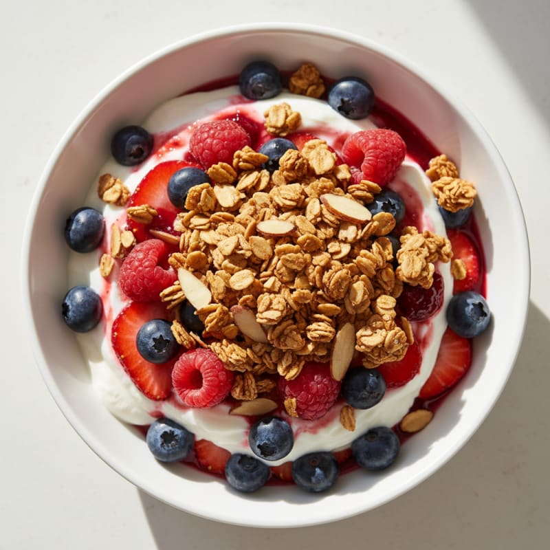 Creamy Greek Yogurt Parfait with Protein Granola and Mixed Berries