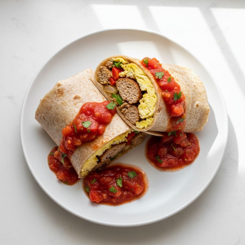 Hearty Sausage Breakfast Burrito with Salsa
