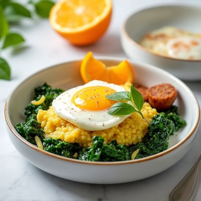Egg White Scramble with Turkey Sausage and Sautéed Spinach