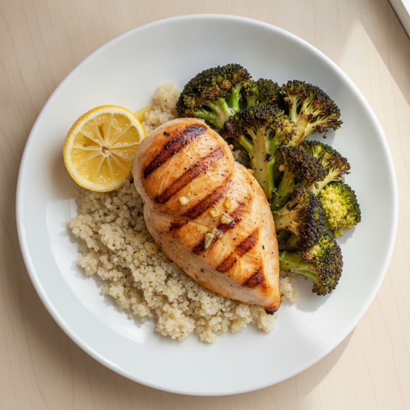 Grilled Chicken Breast with Quinoa and Roasted Broccoli
