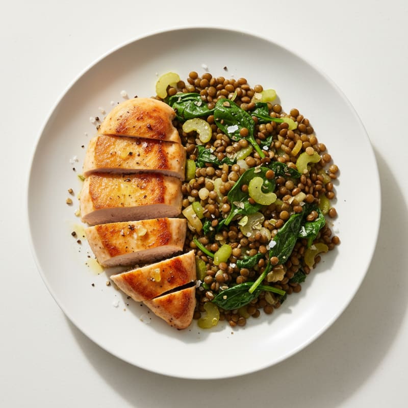 Tender Lemon-Herb Chicken and Lentil Pilaf