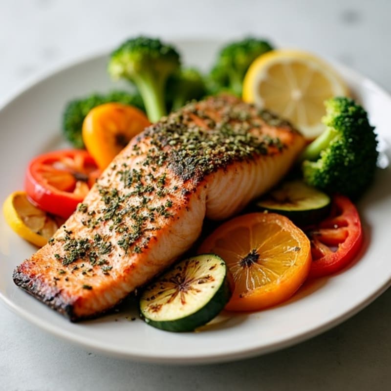 Herb-Crusted Baked Salmon with Roasted Vegetables