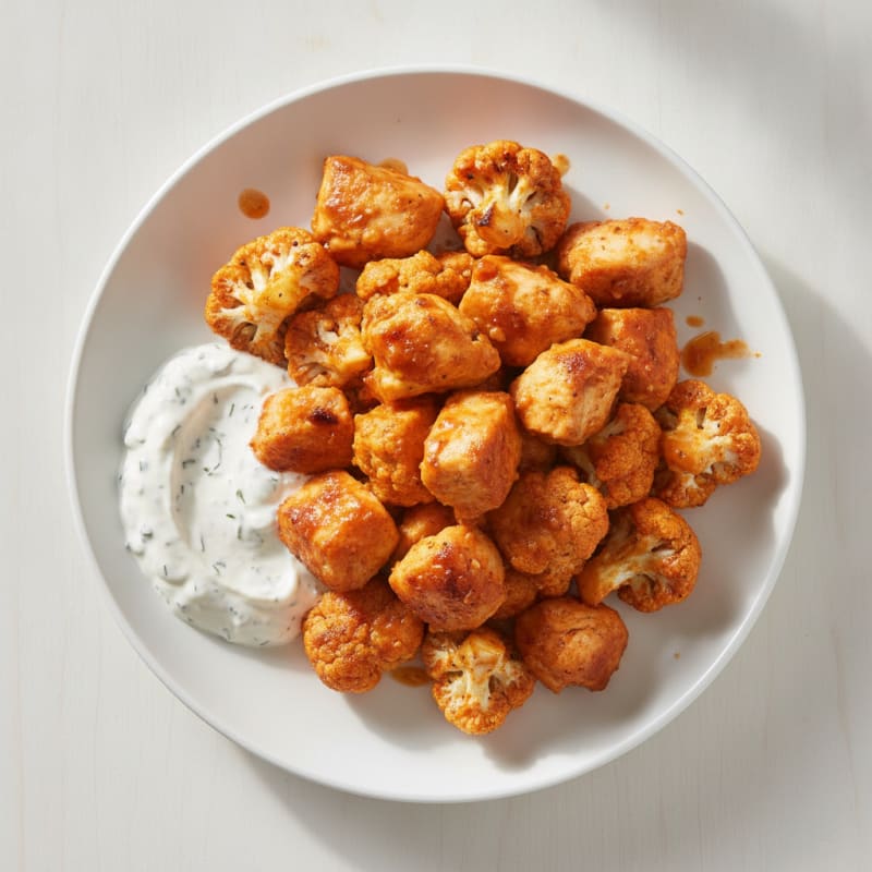 Buffalo Cauliflower and Chicken Bites with Ranch Dip