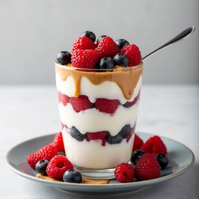 Greek Yogurt Protein Parfait with Mixed Berries and Almond Butter