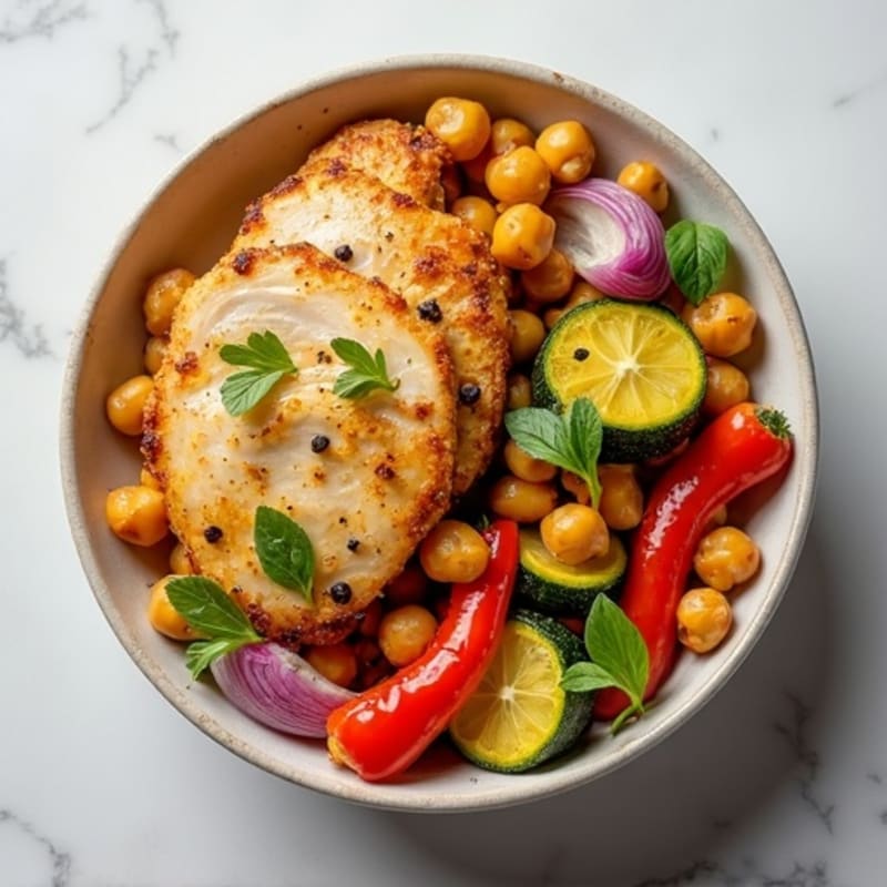 Lemon-Garlic Chicken and Roasted Veggie Power Bowl