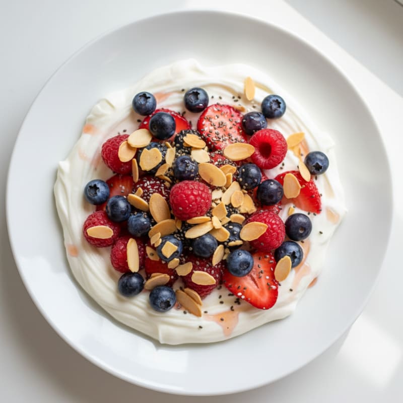 Silky Greek Yogurt Protein Bowl with Mixed Berries and Almonds