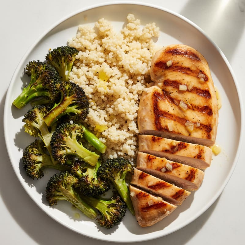 Grilled Chicken Breast with Quinoa and Roasted Broccoli