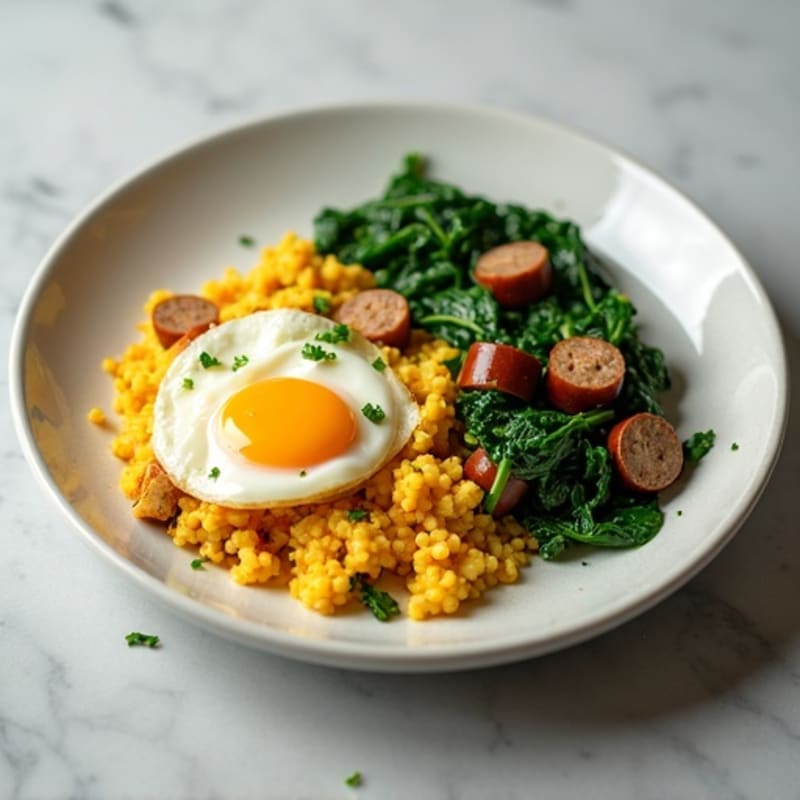 Egg White Scramble with Turkey Sausage and Sautéed Spinach
