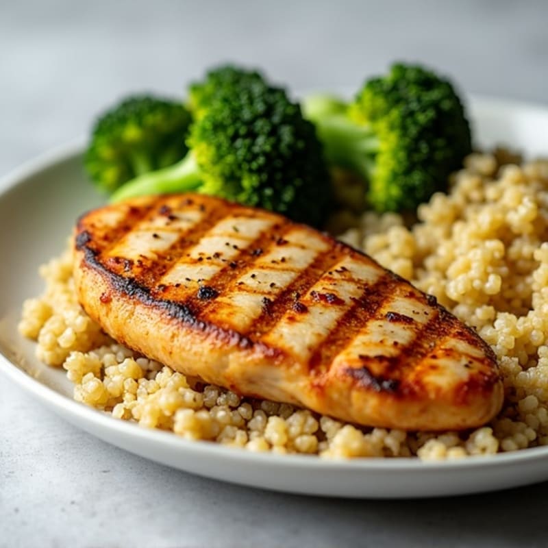 Grilled Chicken Breast with Quinoa and Roasted Broccoli