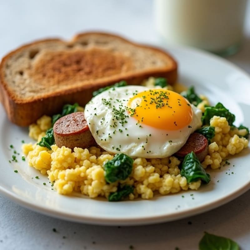 Cottage Cheese Scramble with Turkey Sausage and Spinach