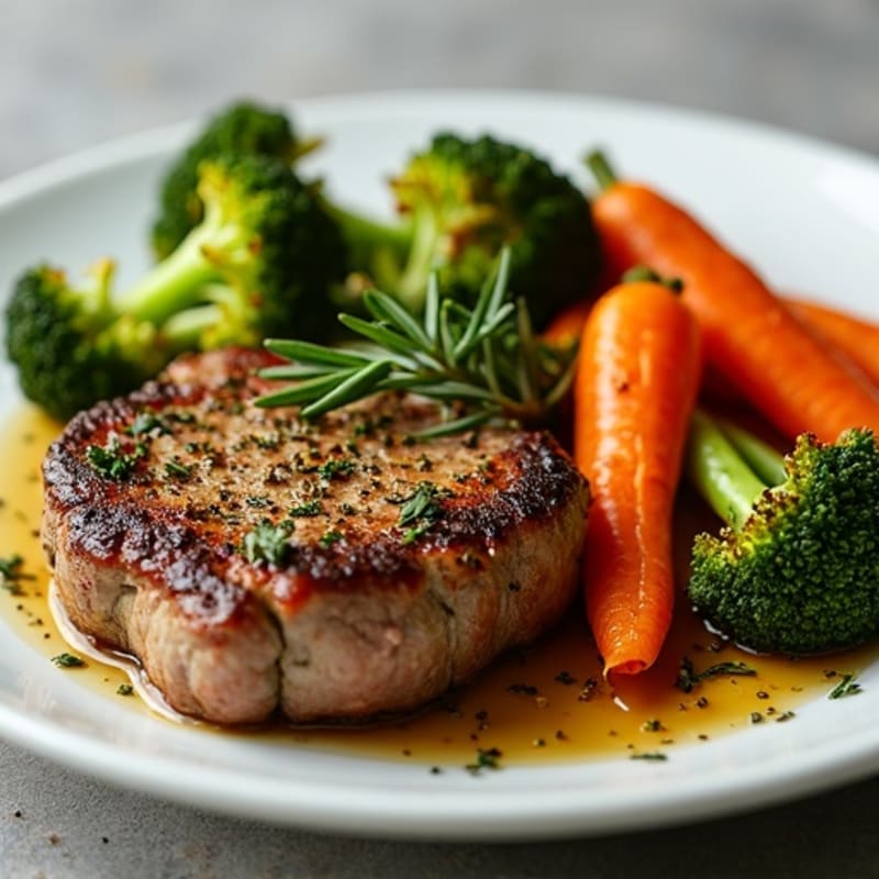 Herb-Crusted Pan-Seared Steak with Roasted Garlic Vegetables