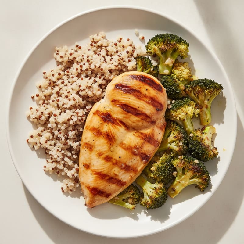 Grilled Chicken Breast with Quinoa and Roasted Broccoli