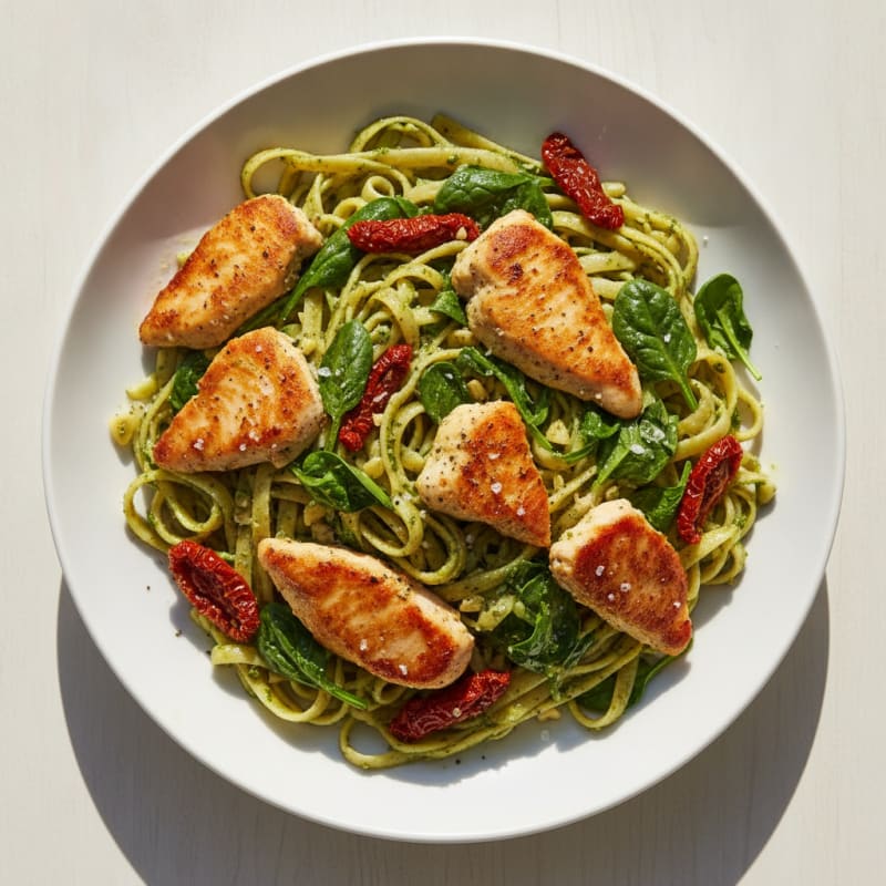 Pesto Chicken Linguine with Sun-Dried Tomatoes