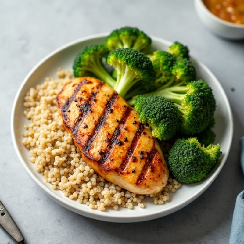 Grilled Chicken Breast with Quinoa and Roasted Broccoli