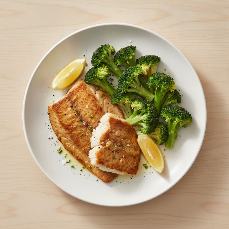Seared Tilapia with Steamed Broccoli and Lemon