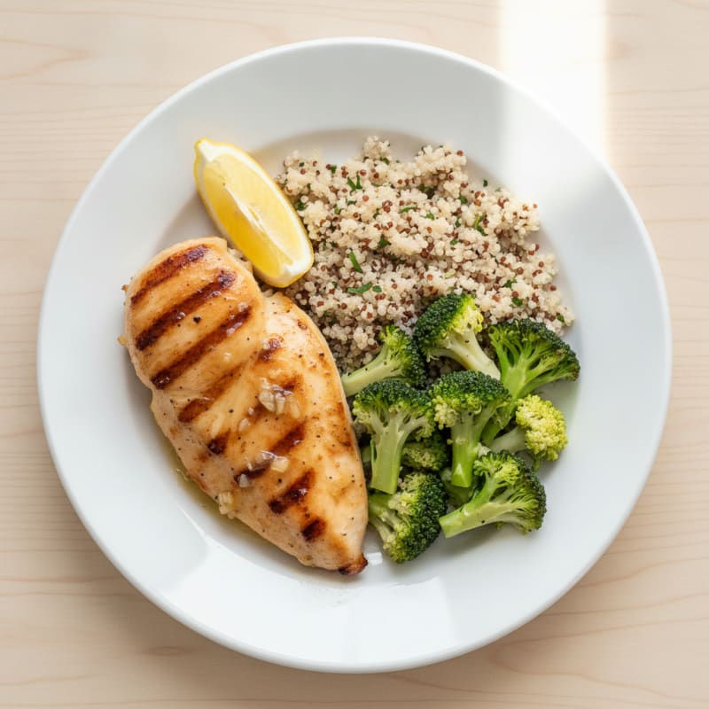 Grilled Chicken Breast with Quinoa and Steamed Broccoli