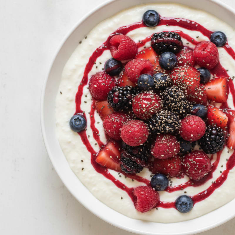 Greek Yogurt Protein Pudding with Mixed Berries
