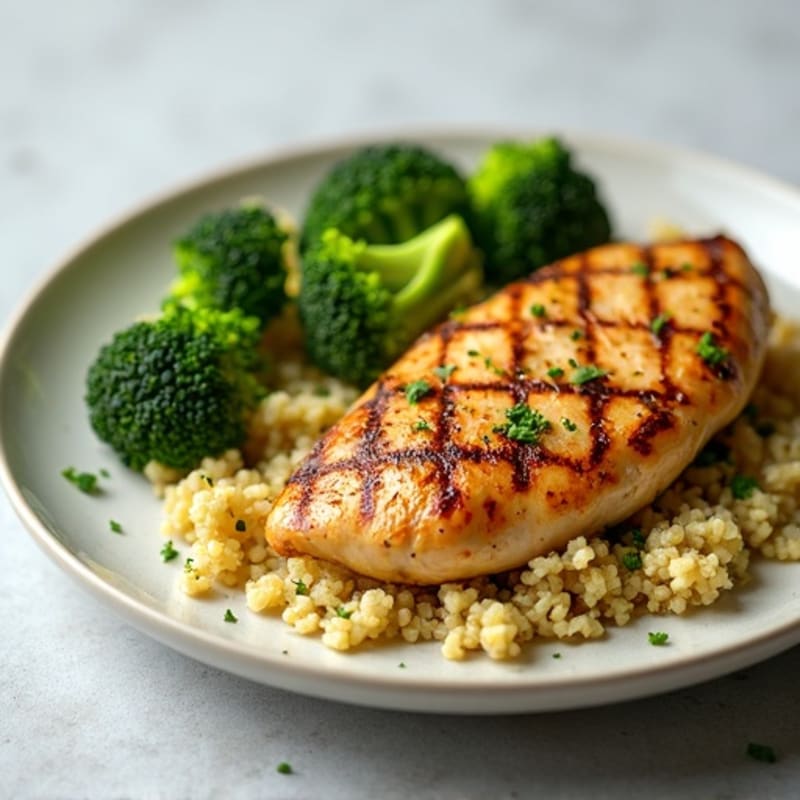 Grilled Chicken Breast with Quinoa and Roasted Broccoli
