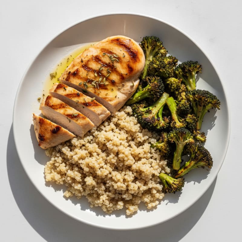 Grilled Chicken Breast with Quinoa and Roasted Broccoli
