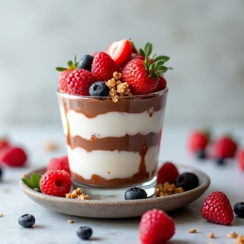 Chocolate Protein Greek Yogurt Parfait with Mixed Berries
