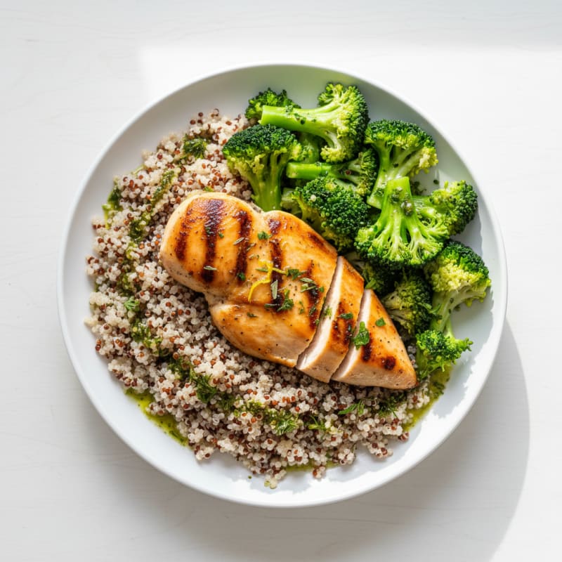 Grilled Chicken Breast with Quinoa and Steamed Broccoli