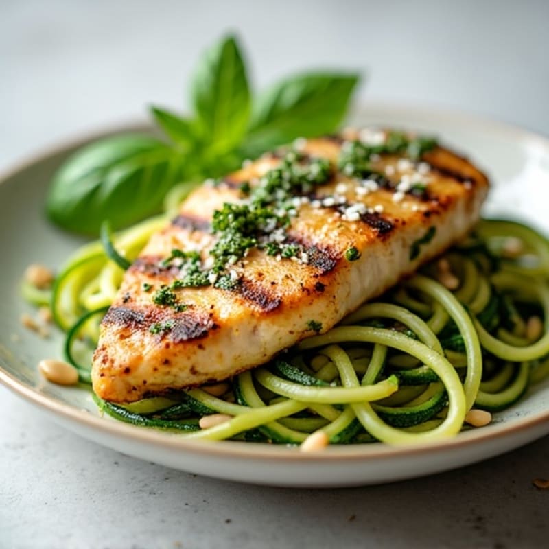 Fresh Basil Pesto Grilled Chicken with Zucchini Noodles