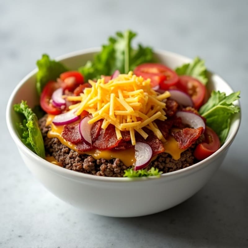Lean Ground Beef Cheeseburger Bowl with Crispy Bacon