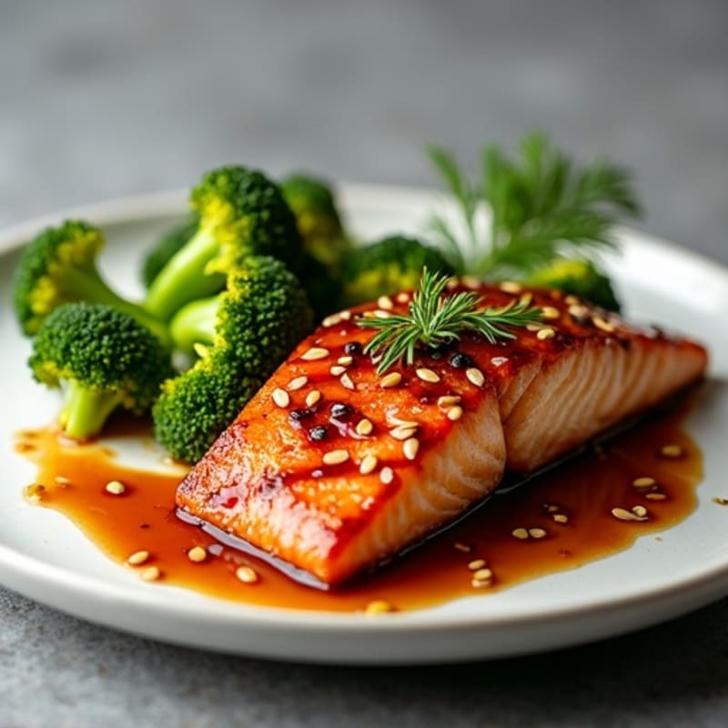 Teriyaki Glazed Salmon with Crispy Roasted Broccoli