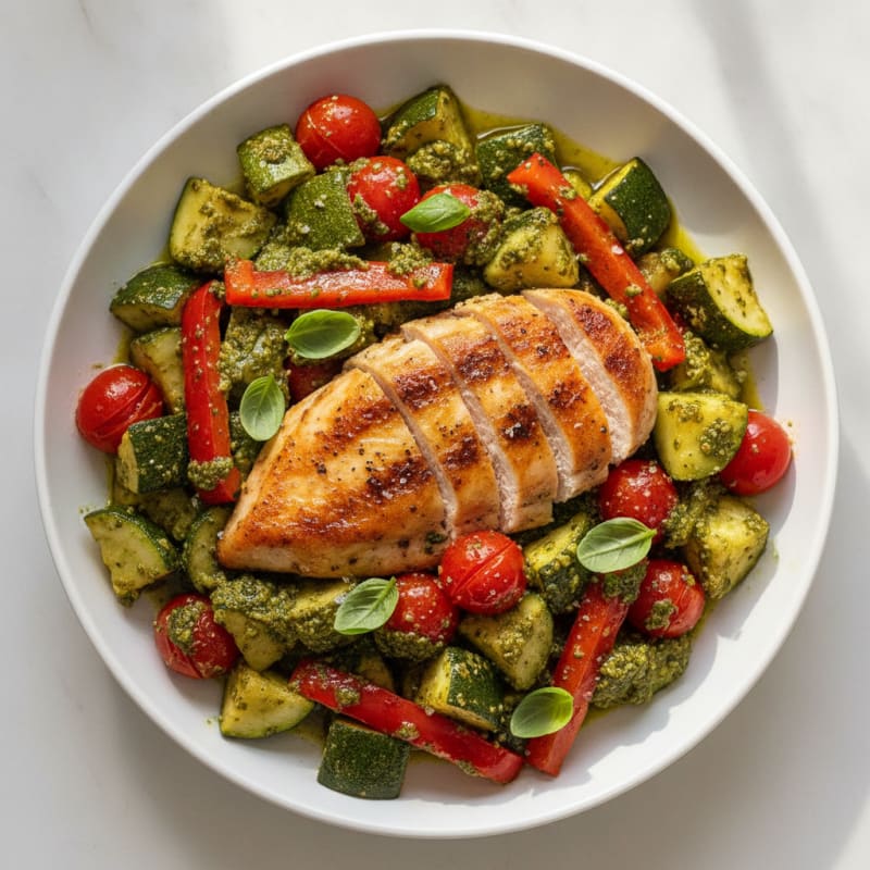 Roasted Chicken with Pesto Vegetables