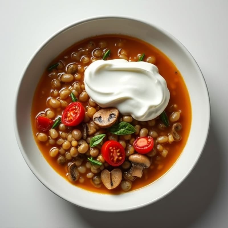 Lentil and Mushroom Stew with Silken Greek Yogurt Swirl