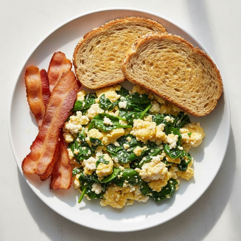 Cottage Cheese Scramble with Spinach and Turkey Bacon