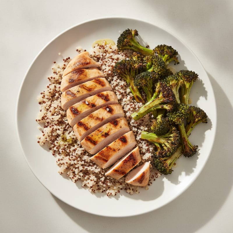 Grilled Chicken Breast with Quinoa and Roasted Broccoli