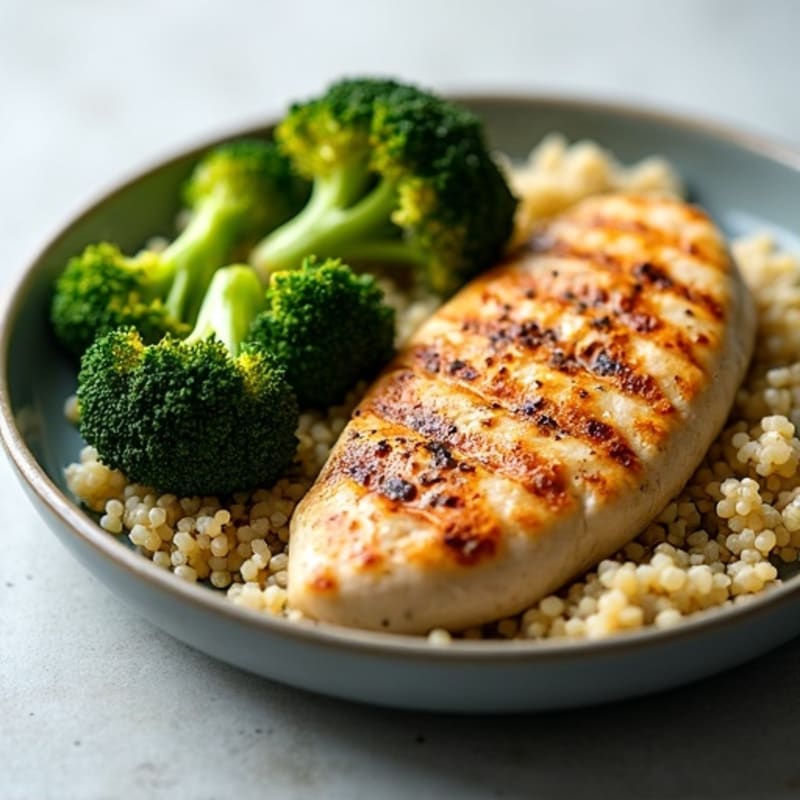 Grilled Chicken Breast with Quinoa and Roasted Broccoli