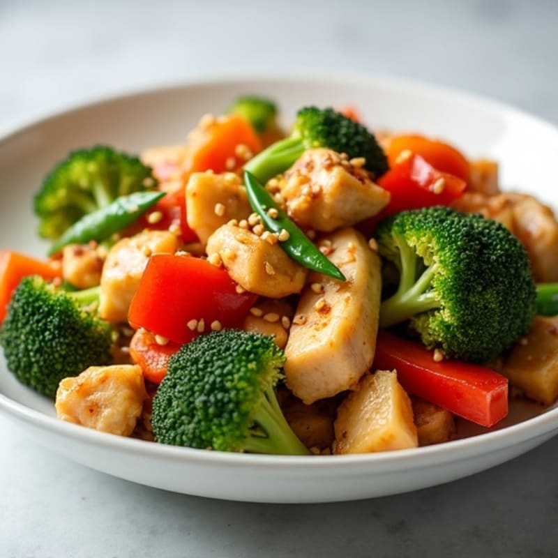 Chicken and Crisp Vegetable Stir-Fry with Garlic Sesame Sauce