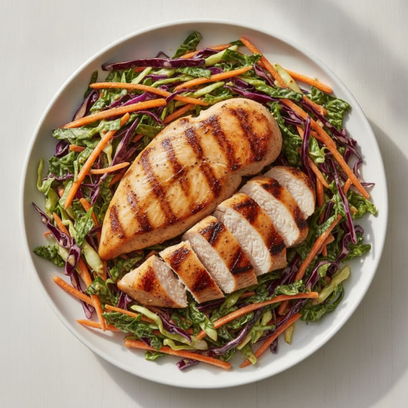 Grilled Chicken Breast with Crunchy Cabbage Slaw