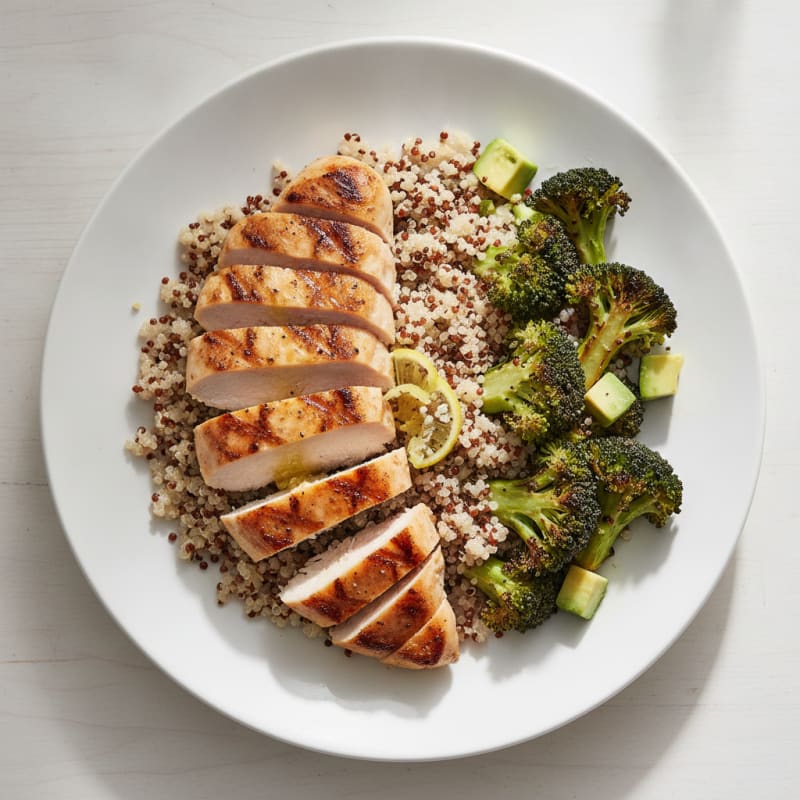 Grilled Chicken Breast with Quinoa and Roasted Broccoli