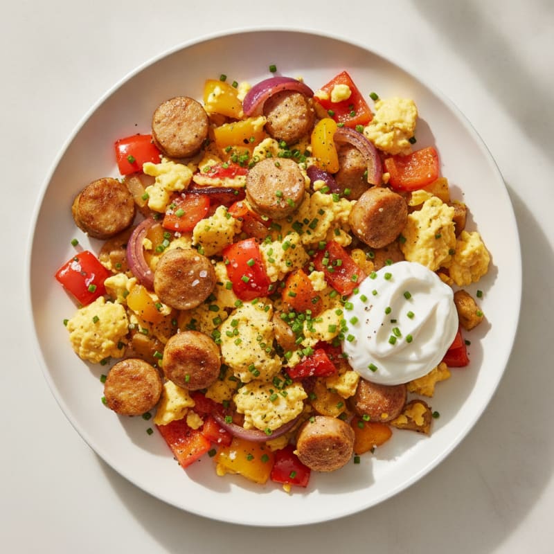 Hearty Scrambled Eggs with Roasted Vegetables
