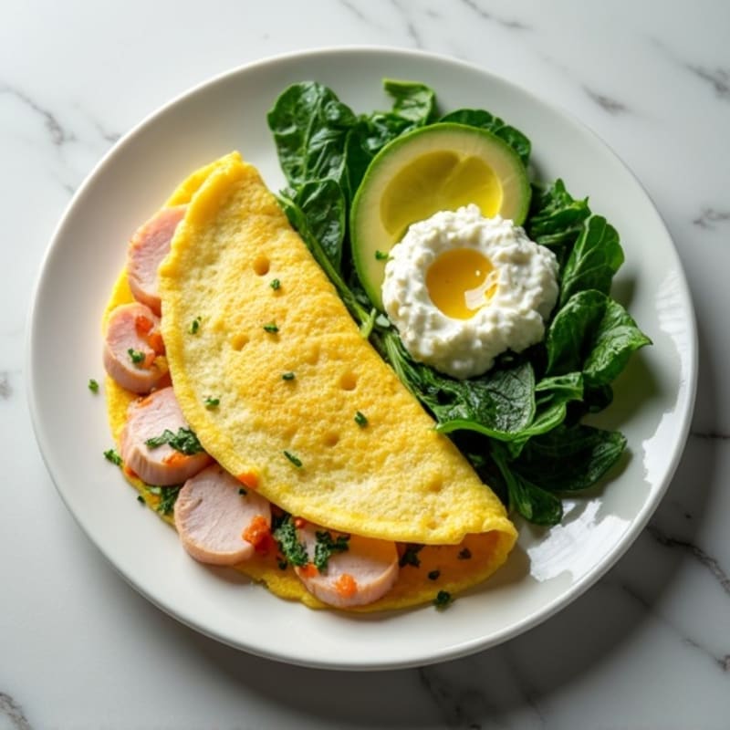 Egg White Spinach Omelette with Cottage Cheese and Sliced Turkey