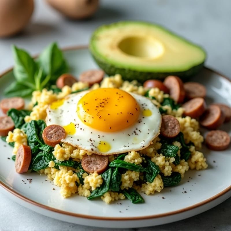 Egg White and Spinach Scramble with Turkey Sausage