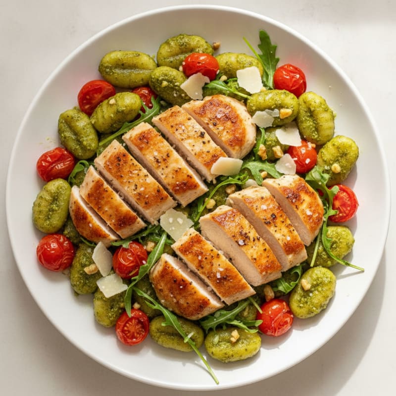 Gnocchi with Arugula Pesto and Cherry Tomatoes