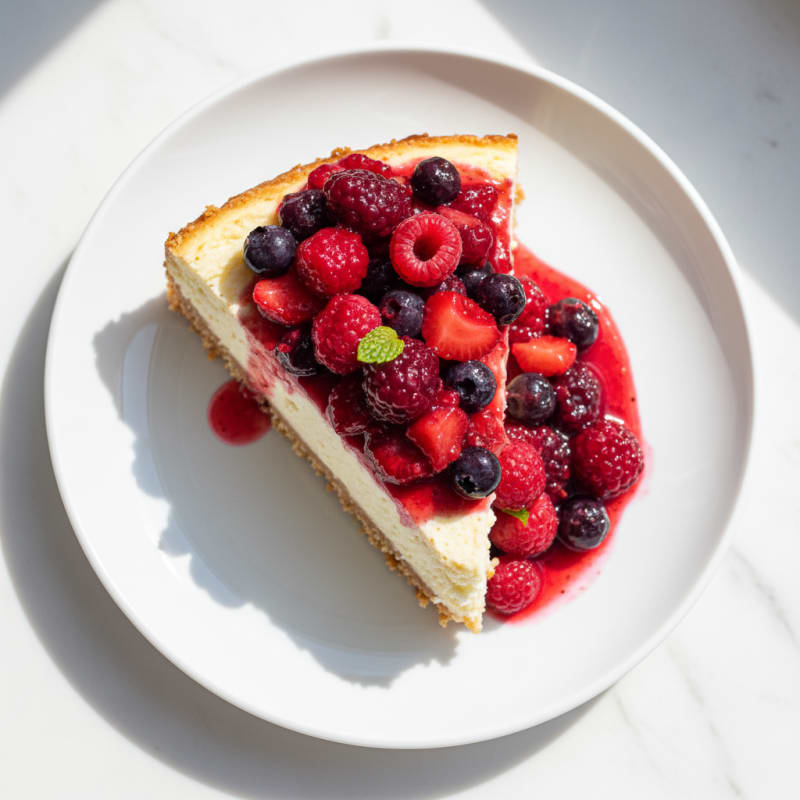 Greek Yogurt Protein Cheesecake with Mixed Berries