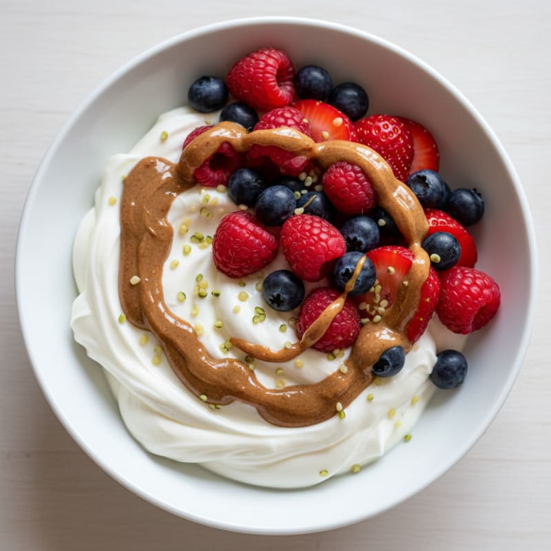 Greek Yogurt Protein Parfait with Mixed Berries and Almond Butter