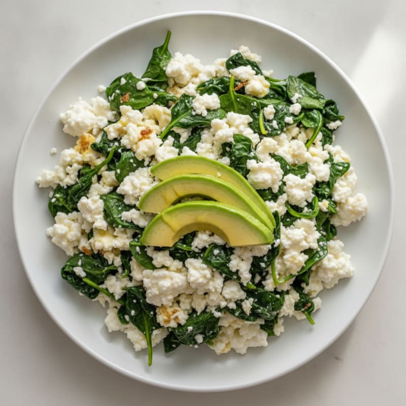 Egg White Spinach Scramble with Cottage Cheese