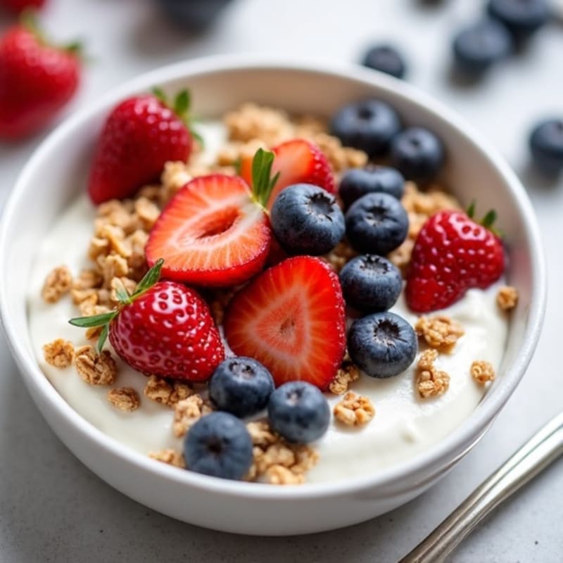 Creamy Greek Yogurt Bowl with Protein Granola and Mixed Berries