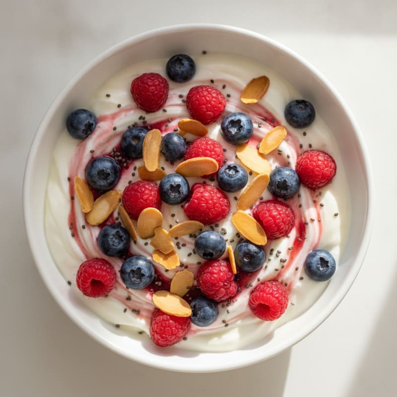 Greek Yogurt Protein Parfait with Mixed Berries and Almonds