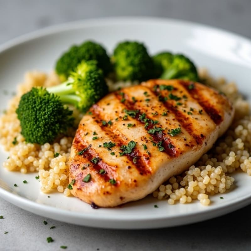Grilled Chicken Breast with Quinoa and Roasted Broccoli