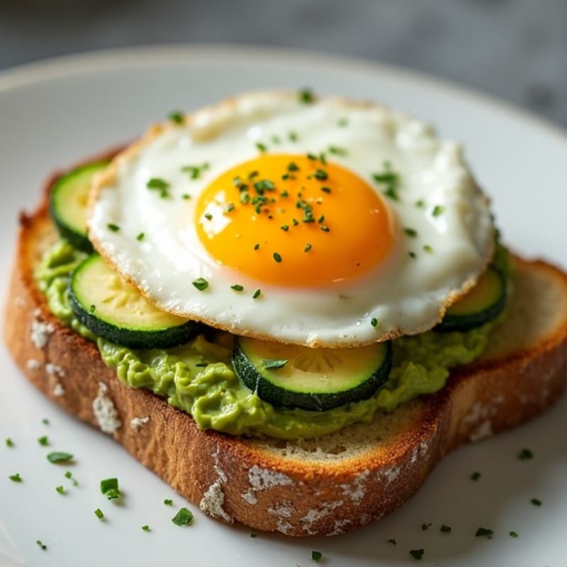 Egg and Avocado Sourdough Toast with Sautéed Zucchini