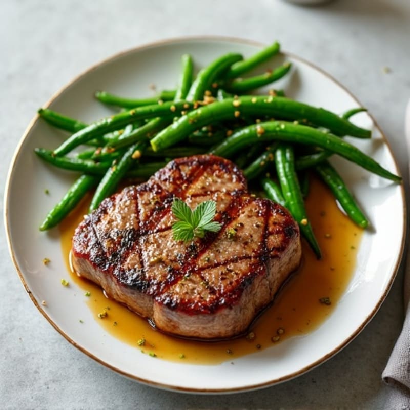 Pan-Seared Venison Steak with Garlic Roasted Green Beans