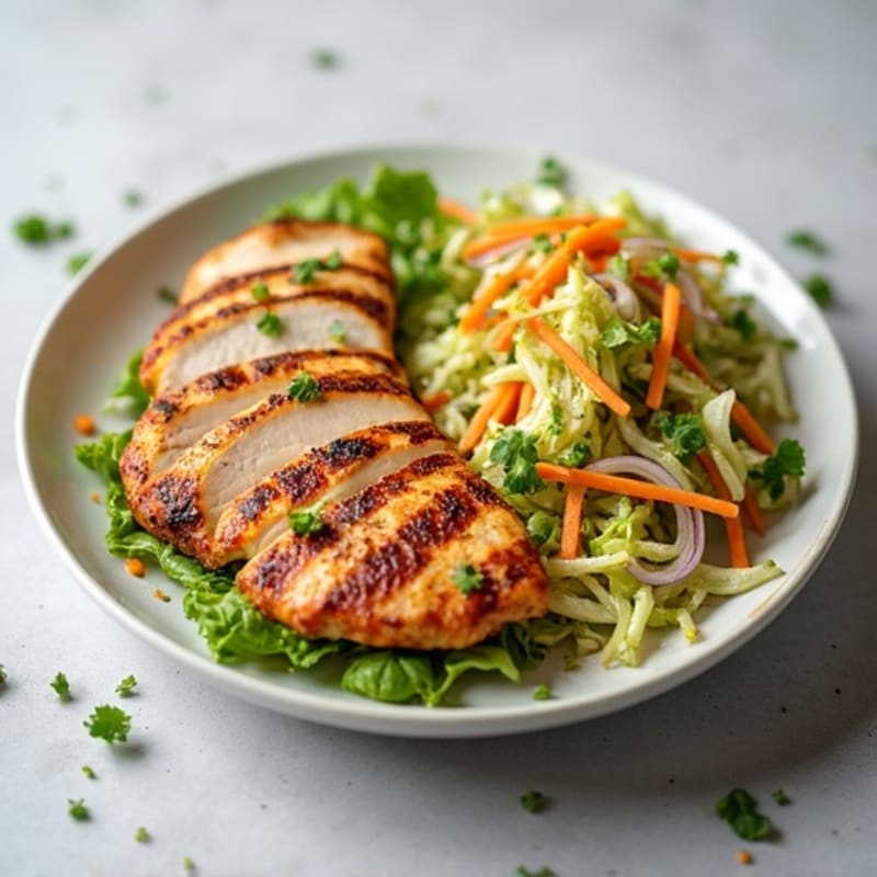 Grilled Chicken Breast with Crunchy Cabbage Slaw and Lemon Vinaigrette