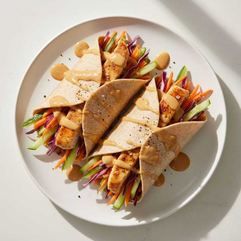 Chicken and Veggie Wraps with Peanut Sauce